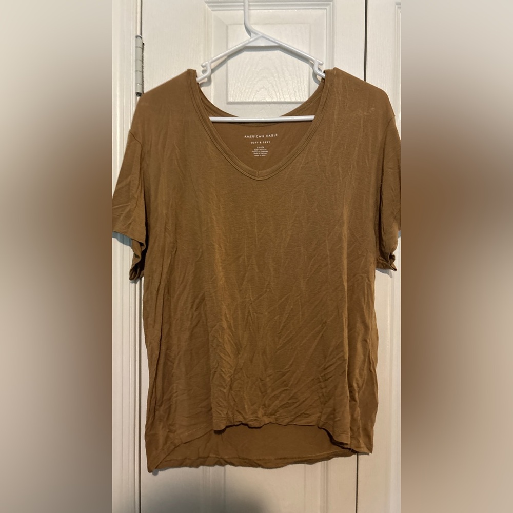 American Eagle Outfitters Brown V-Neck Tee
